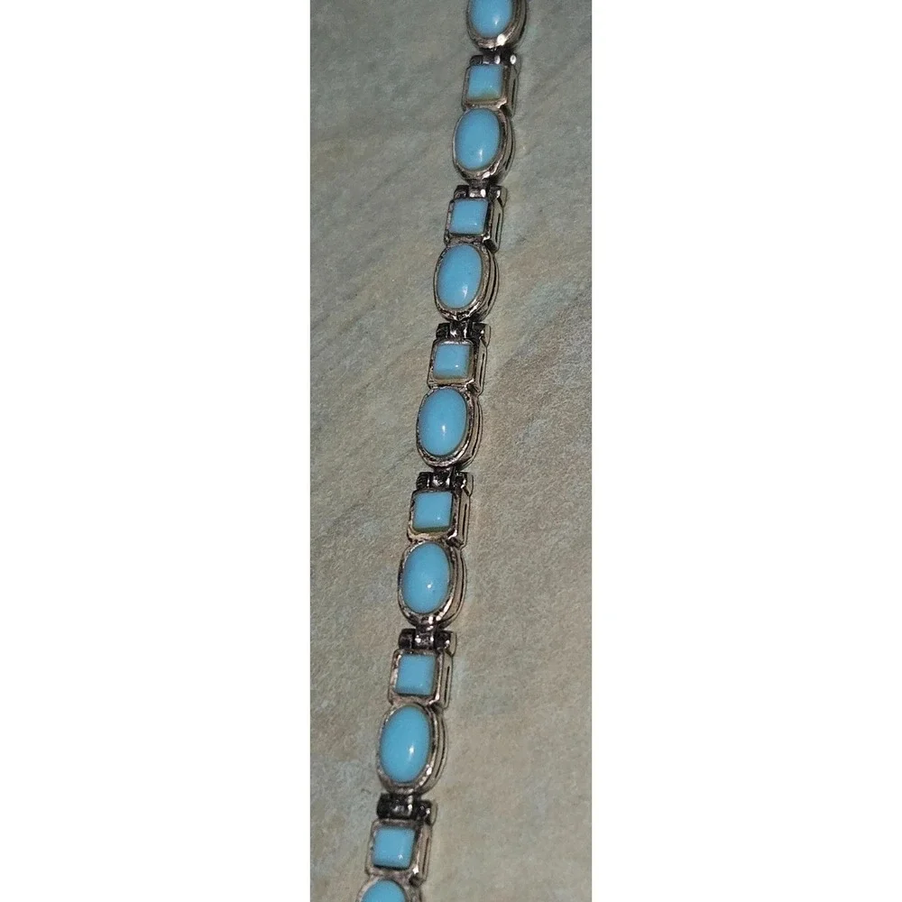 Natural Sleeping Beauty Turquoise set in a 925 Tennis Bracelet made in AZ - Picture 13 of 16